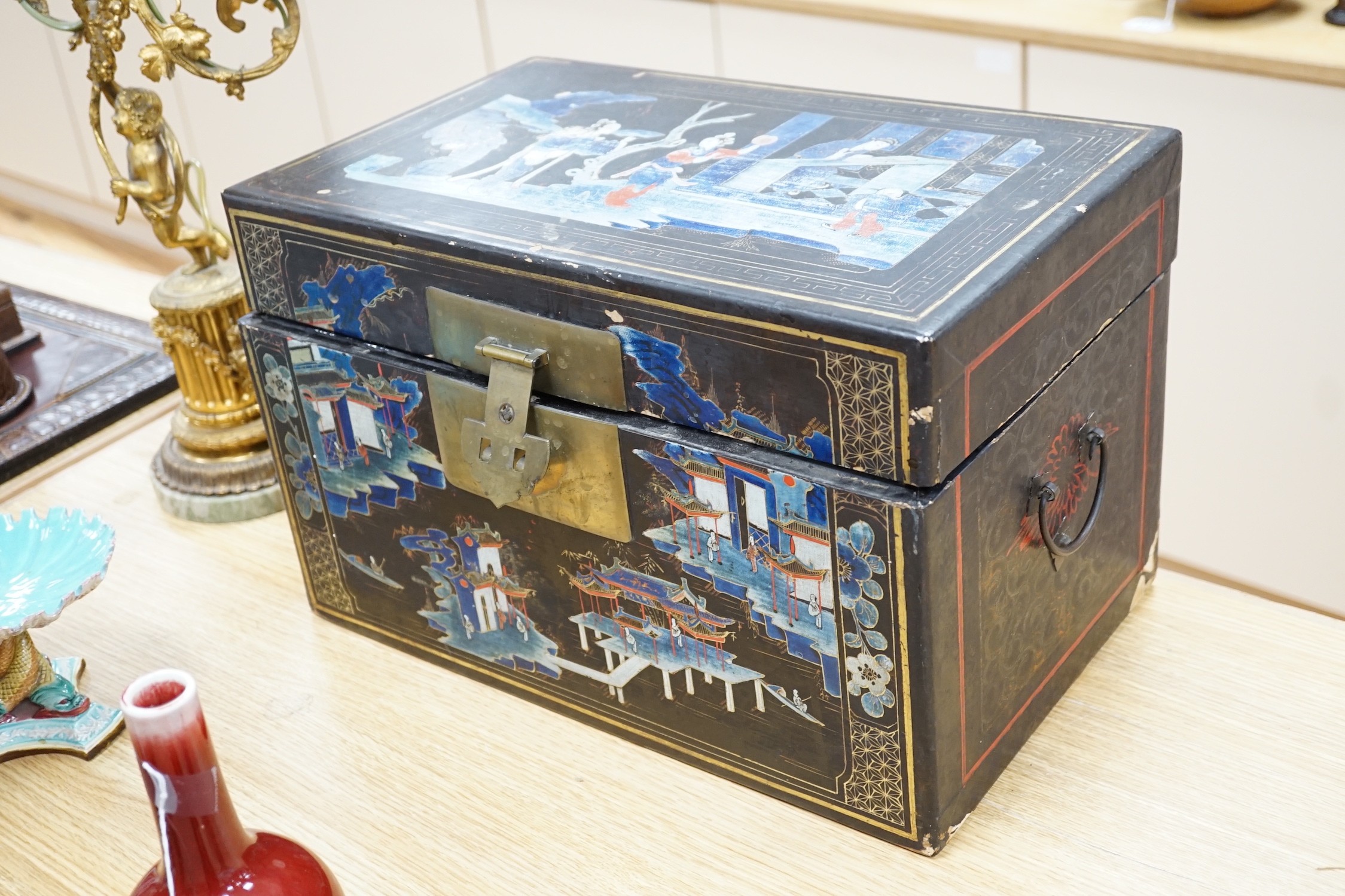 A pair of Chinese export lacquer boxes, 43cm wide